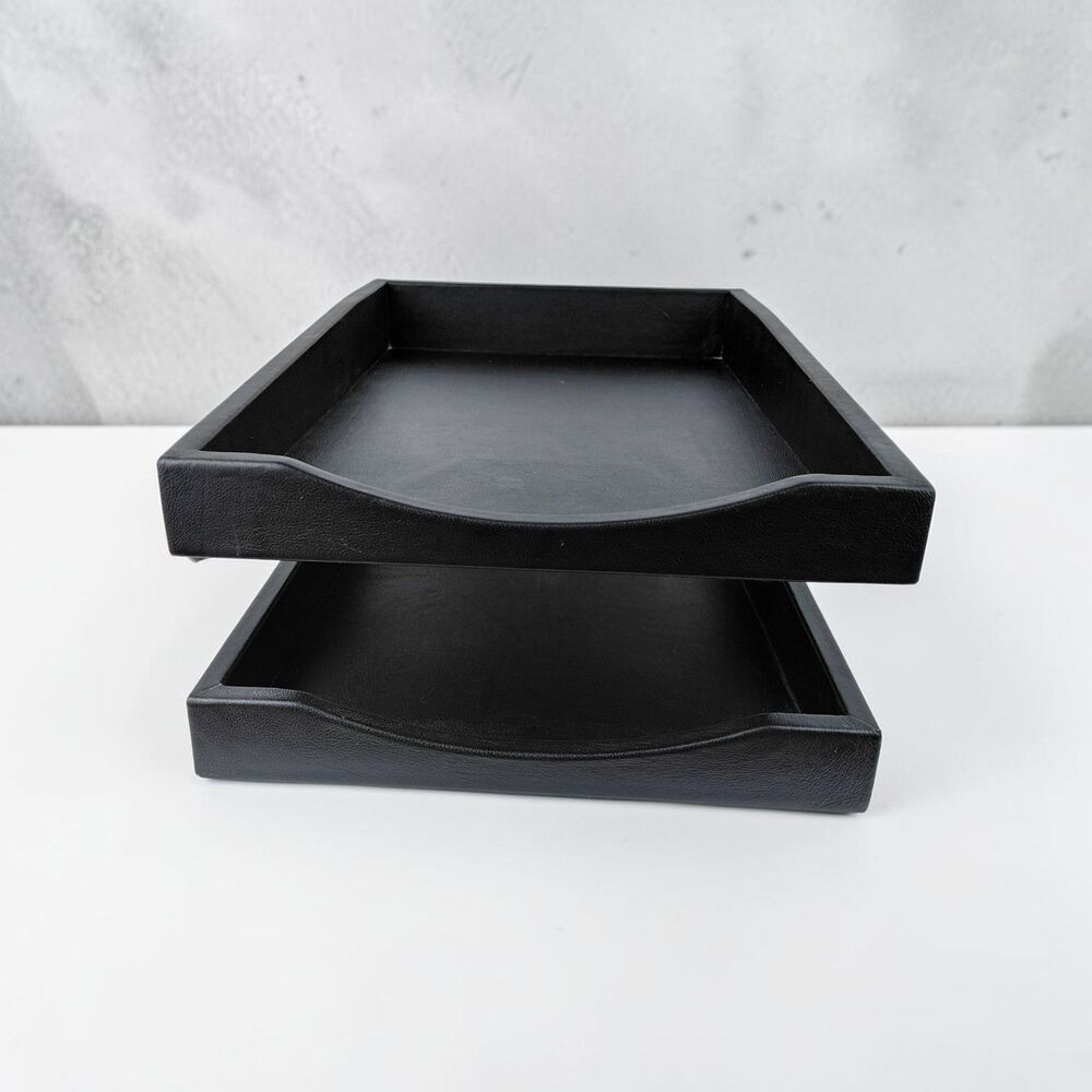 Vintage Duk It Mcdonald Products Faux Leather Inbox 2 Trays Office